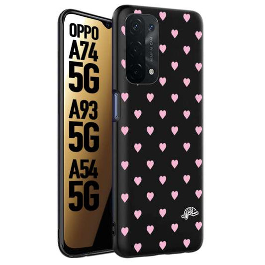 CUSTOMIZZA - Custodia cover nera morbida in tpu compatibile per Oppo A74 5G - A93 5G - A54 5G cuori pois rosa su nero donna pin up vintage