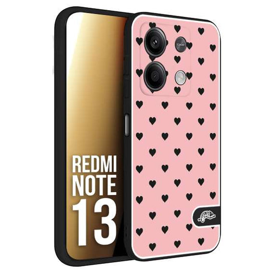 CUSTOMIZZA - Custodia cover nera morbida in tpu compatibile per Xiaomi Redmi Note 13 cuori pois rosa donna pin up vintage