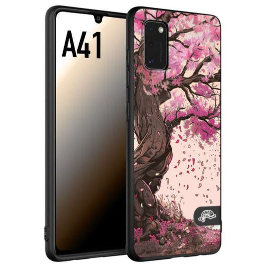 CUSTOMIZZA - Custodia cover nera morbida in tpu compatibile per Samsung A41 giapponese colori morbidi fiori di ciliegio rosa disegnata