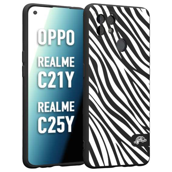 CUSTOMIZZA - Custodia cover nera morbida in tpu compatibile per Oppo Realme C21Y - C25Y zebrata maculata a rilievo soft touch donna bianca