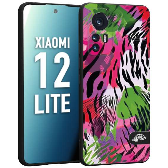 CUSTOMIZZA - Custodia cover nera morbida in tpu compatibile per Xiaomi 12 LITE leopardato tigrato tiger colorata summer color verde fucsia