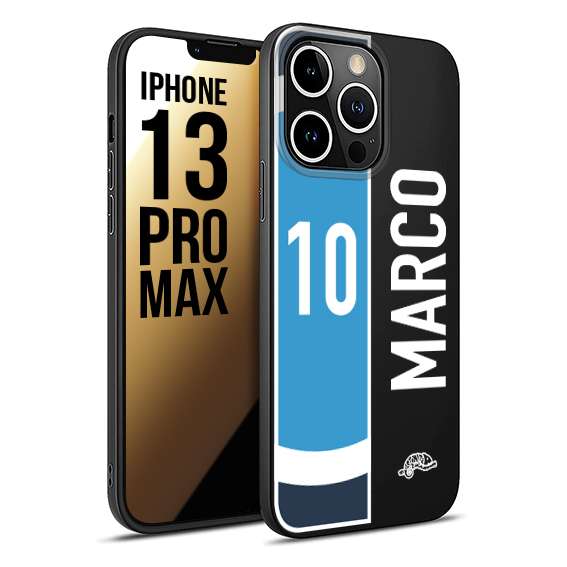 CUSTOMIZZA - Custodia cover nera morbida in tpu compatibile per iPhone 13 PRO MAX personalizzata calcio football nome e numero calciatori biancoazzurri bianco celesti