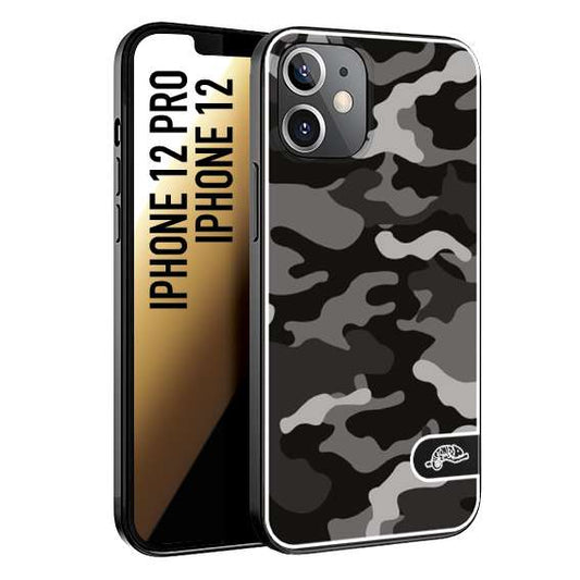 CUSTOMIZZA - Custodia cover nera morbida in tpu compatibile per iPhone 12 - 12 PRO camouflage mimetico militare nero black grigio