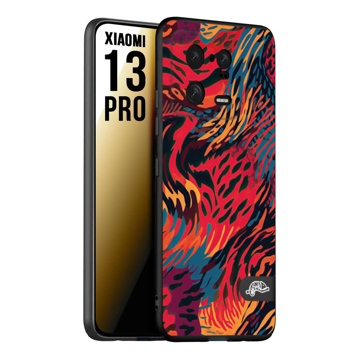 CUSTOMIZZA - Custodia cover nera morbida in tpu compatibile per Xiaomi 13 PRO leopardato maculato tigrato colorata fiamme rossa blu arancione