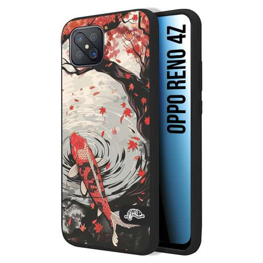 CUSTOMIZZA - Custodia cover nera morbida in tpu compatibile per Oppo Reno 4Z giapponese lago carpa koi rossa con foglie d'acero rosso disegnata tattoo