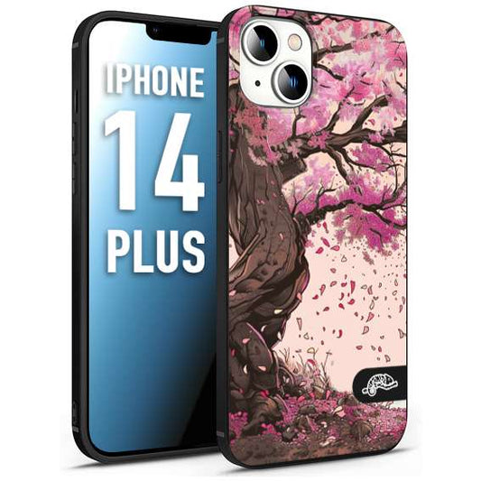 CUSTOMIZZA - Custodia cover nera morbida in tpu compatibile per iPhone 14 PLUS giapponese colori morbidi fiori di ciliegio rosa disegnata