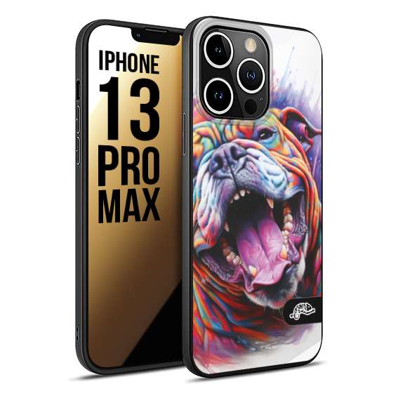 CUSTOMIZZA - Custodia cover nera morbida in tpu compatibile per iPhone 13 PRO MAX animali color bulldog cane dog colori vibranti disegnato schizzo