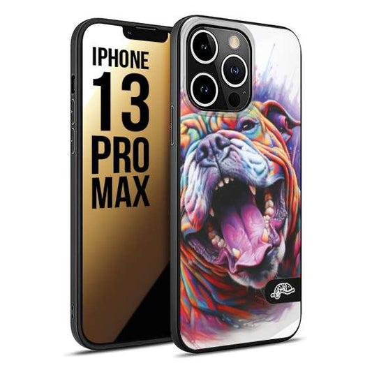 CUSTOMIZZA - Custodia cover nera morbida in tpu compatibile per iPhone 13 PRO MAX animali color bulldog cane dog colori vibranti disegnato schizzo