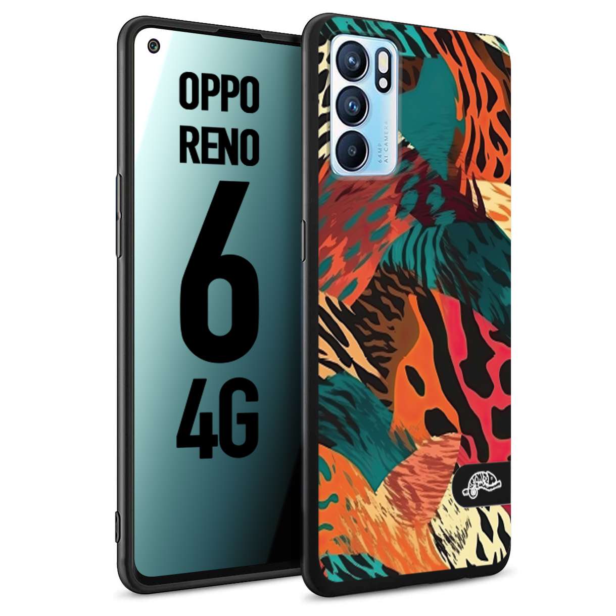 CUSTOMIZZA - Custodia cover nera morbida in tpu compatibile per Oppo Reno 6 4G leopardato tigrato tiger colorata summer arancio verde fucsia