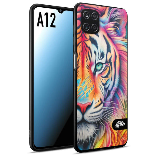 CUSTOMIZZA - Custodia cover nera morbida in tpu compatibile per Samsung A12 animali color tigre tiger viso colori vibranti disegnato schizzo