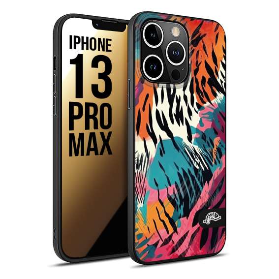 CUSTOMIZZA - Custodia cover nera morbida in tpu compatibile per iPhone 13 PRO MAX leopardato maculato tigrato tiger colorata summer color