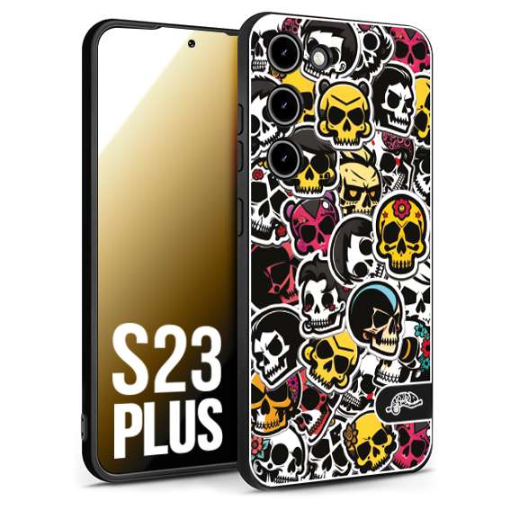 CUSTOMIZZA - Custodia cover nera morbida in tpu compatibile per Samsung S23 PLUS sticker bomb teschi colorati adesivi skulls skater snowboard