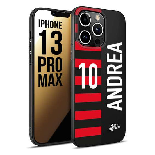 CUSTOMIZZA - Custodia cover nera morbida in tpu compatibile per iPhone 13 PRO MAX personalizzata calcio football nome e numero calciatori rossonera