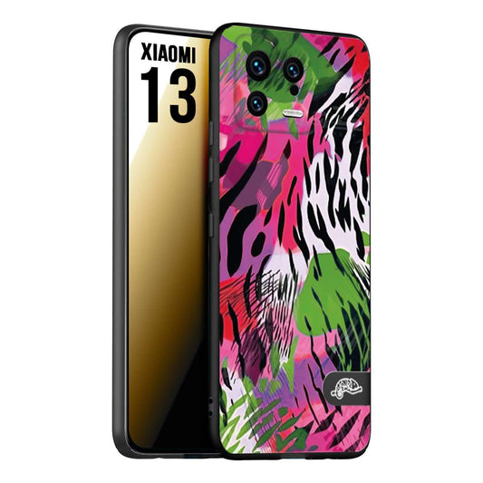 CUSTOMIZZA - Custodia cover nera morbida in tpu compatibile per Xiaomi 13 leopardato tigrato tiger colorata summer color verde fucsia