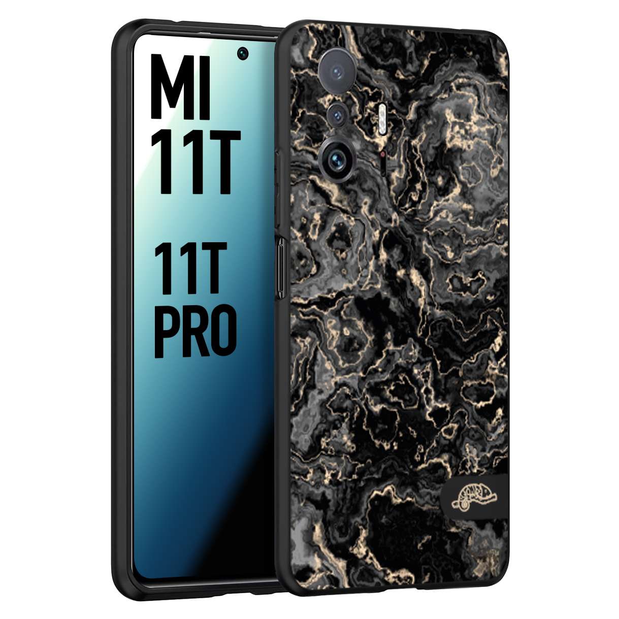 CUSTOMIZZA - Custodia cover nera morbida in tpu compatibile per Xiaomi Mi 11T - Mi 11T PRO effetto marmo marble nero black venature dorato pietra