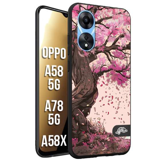 CUSTOMIZZA - Custodia cover nera morbida in tpu compatibile per Oppo A58 5G - A78 5G - A58X giapponese colori morbidi fiori di ciliegio rosa disegnata