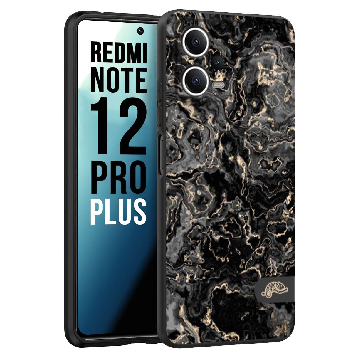 CUSTOMIZZA - Custodia cover nera morbida in tpu compatibile per Xiaomi Redmi Note 12 PRO PLUS effetto marmo marble nero black venature dorato pietra