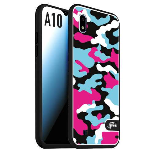 CUSTOMIZZA - Custodia cover nera morbida in tpu compatibile per Samsung A10 camouflage mimetico militare fucsia celeste