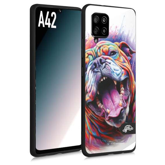 CUSTOMIZZA - Custodia cover nera morbida in tpu compatibile per Samsung A42 animali color bulldog cane dog colori vibranti disegnato schizzo