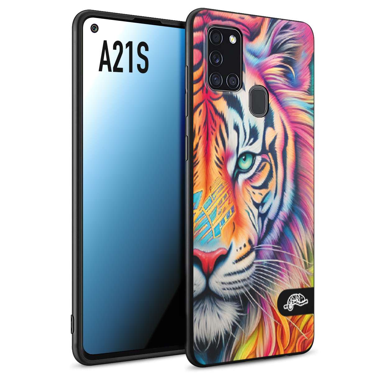 CUSTOMIZZA - Custodia cover nera morbida in tpu compatibile per Samsung A21S animali color tigre tiger viso colori vibranti disegnato schizzo