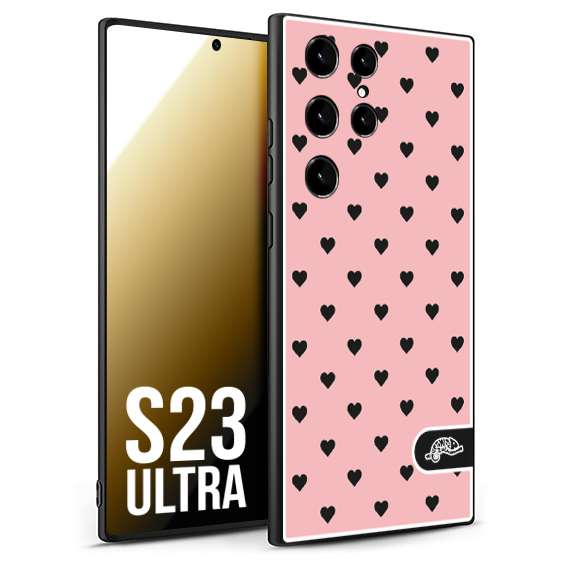 CUSTOMIZZA - Custodia cover nera morbida in tpu compatibile per Samsung S23 ULTRA cuori pois rosa donna pin up vintage