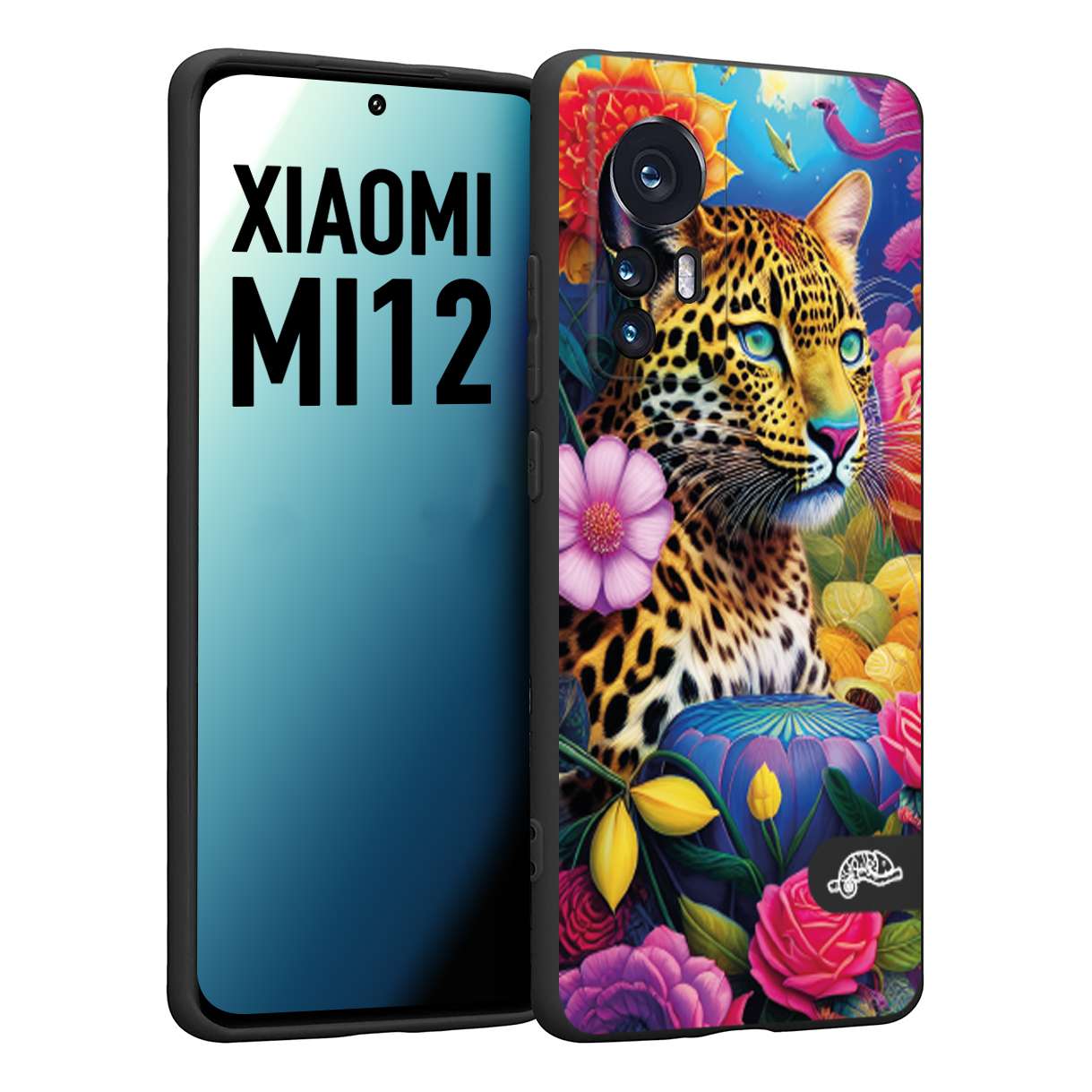 CUSTOMIZZA - Custodia cover nera morbida in tpu compatibile per Xiaomi 12 5G fiori astratti donna flower fantasia leopardo ghepardo animali colorati