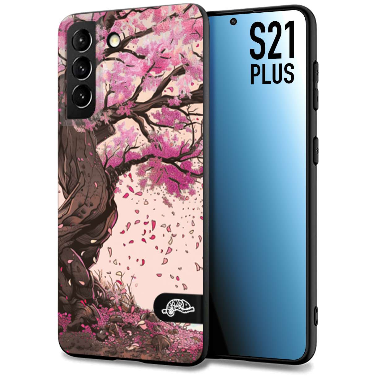 CUSTOMIZZA - Custodia cover nera morbida in tpu compatibile per Samsung S21 PLUS giapponese colori morbidi fiori di ciliegio rosa disegnata