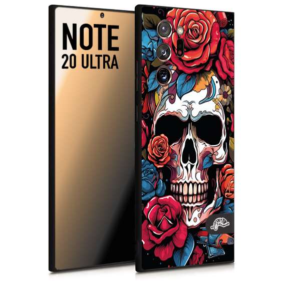 CUSTOMIZZA - Custodia cover nera morbida in tpu compatibile per Samsung NOTE 20 ULTRA teschio skull flowers fiori rose rosse tattoo disegnato