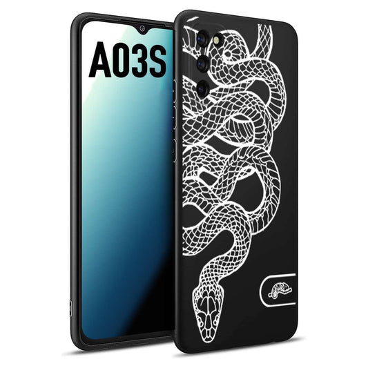 CUSTOMIZZA - Custodia cover nera morbida in tpu compatibile per Samsung A03S serpente snake bianco a rilievo disegnato tattoo tatuaggio