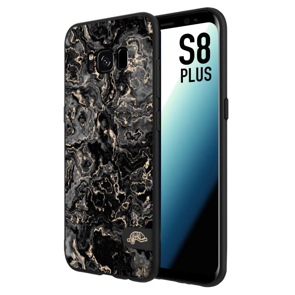 CUSTOMIZZA - Custodia cover nera morbida in tpu compatibile per Samsung S8 PLUS effetto marmo marble nero black venature dorato pietra