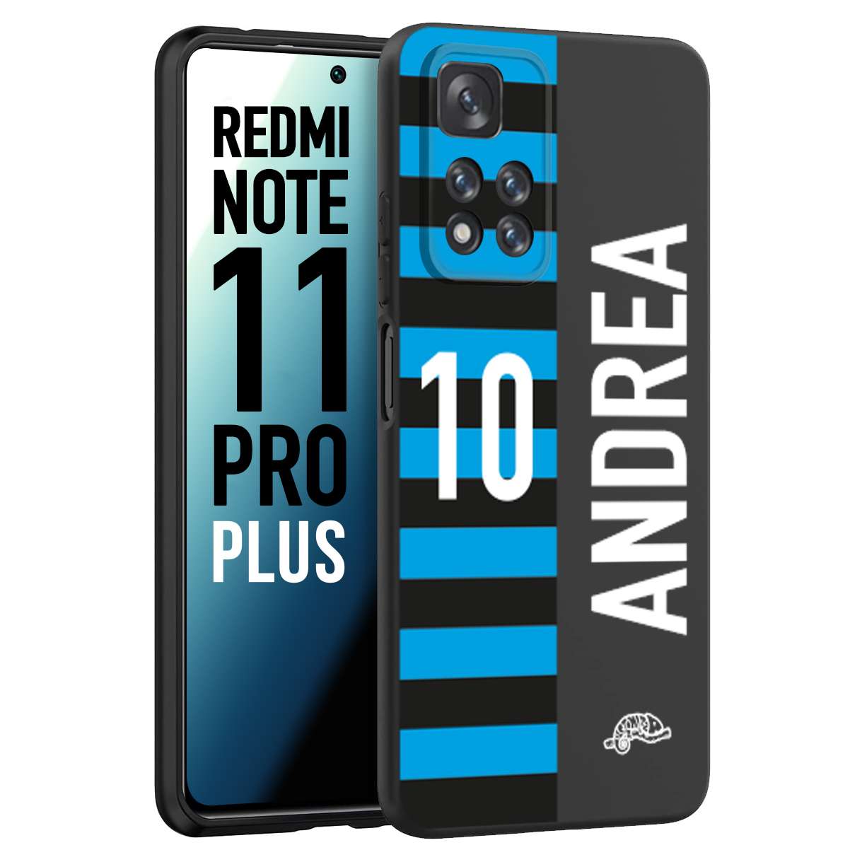 CUSTOMIZZA - Custodia cover nera morbida in tpu compatibile per Xiaomi Redmi Note 11 PRO PLUS personalizzata calcio football nome e numero calciatori nerazzurra