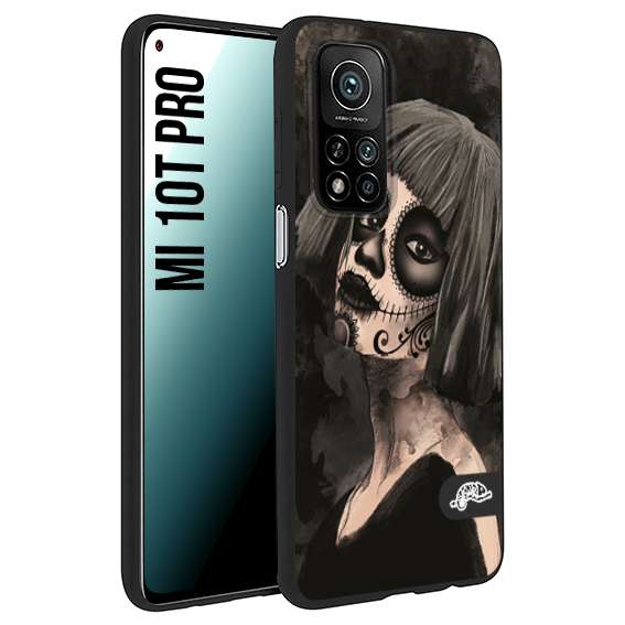 CUSTOMIZZA - Custodia cover nera morbida in tpu compatibile per Xiaomi Mi 10T PRO chicana messicana dea de la muerte donna santa tattoo disegnata