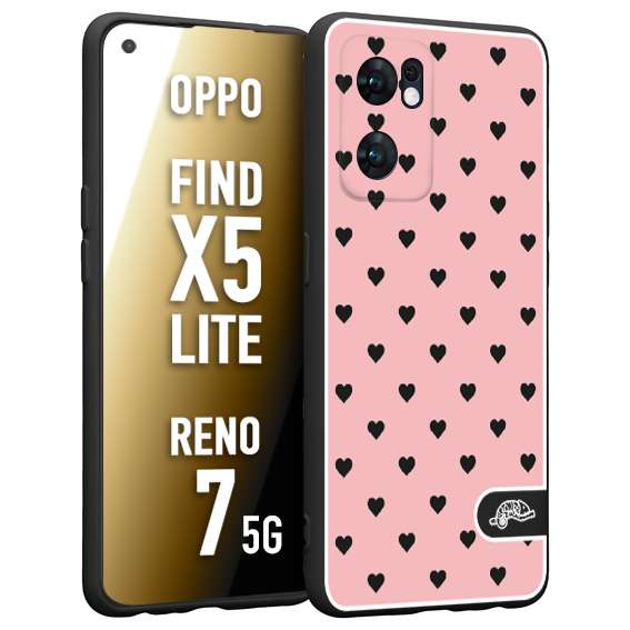 CUSTOMIZZA - Custodia cover nera morbida in tpu compatibile per Oppo Reno 7 - Find X5 LITE cuori pois rosa donna pin up vintage