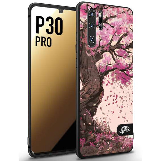 CUSTOMIZZA - Custodia cover nera morbida in tpu compatibile per Huawei P30 PRO giapponese colori morbidi fiori di ciliegio rosa disegnata