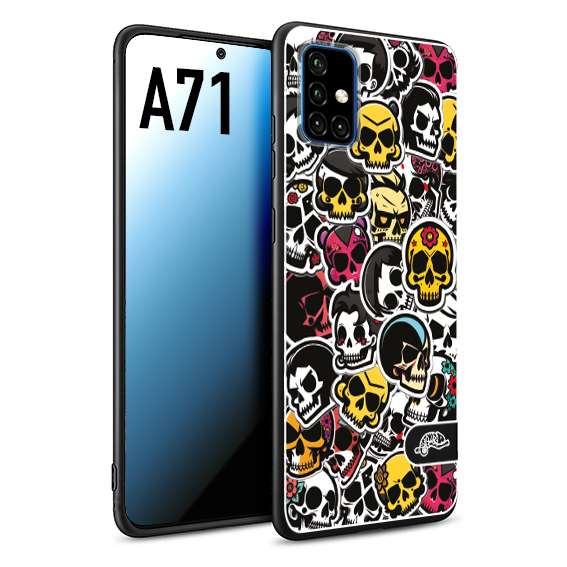 CUSTOMIZZA - Custodia cover nera morbida in tpu compatibile per Samsung A71 sticker bomb teschi colorati adesivi skulls skater snowboard