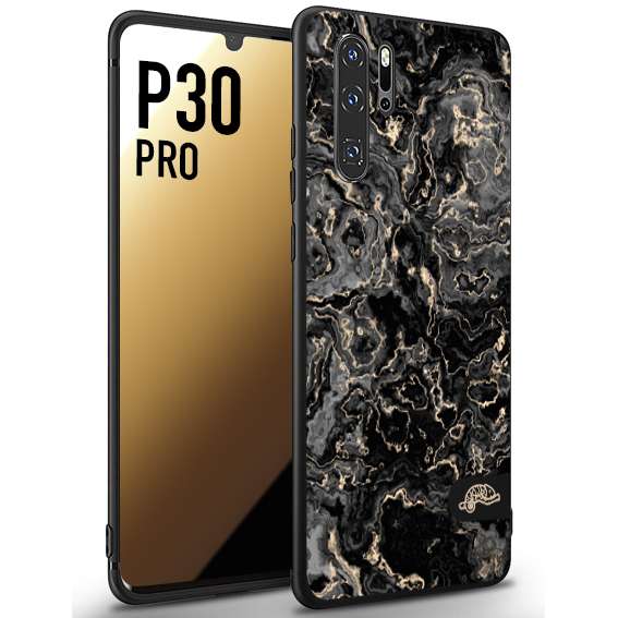 CUSTOMIZZA - Custodia cover nera morbida in tpu compatibile per Huawei P30 PRO effetto marmo marble nero black venature dorato pietra