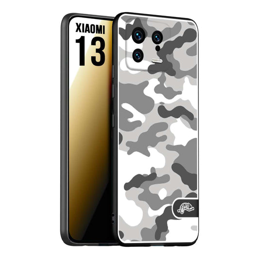 CUSTOMIZZA - Custodia cover nera morbida in tpu compatibile per Xiaomi 13 camouflage mimetico militare bianco white