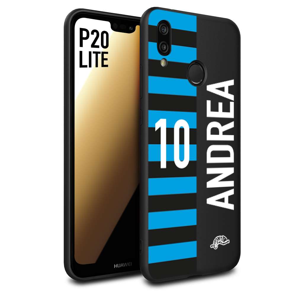 CUSTOMIZZA - Custodia cover nera morbida in tpu compatibile per Huawei P20 LITE personalizzata calcio football nome e numero calciatori nerazzurra