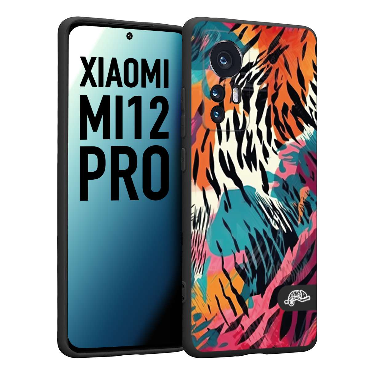 CUSTOMIZZA - Custodia cover nera morbida in tpu compatibile per Xiaomi 12 PRO leopardato maculato tigrato tiger colorata summer color