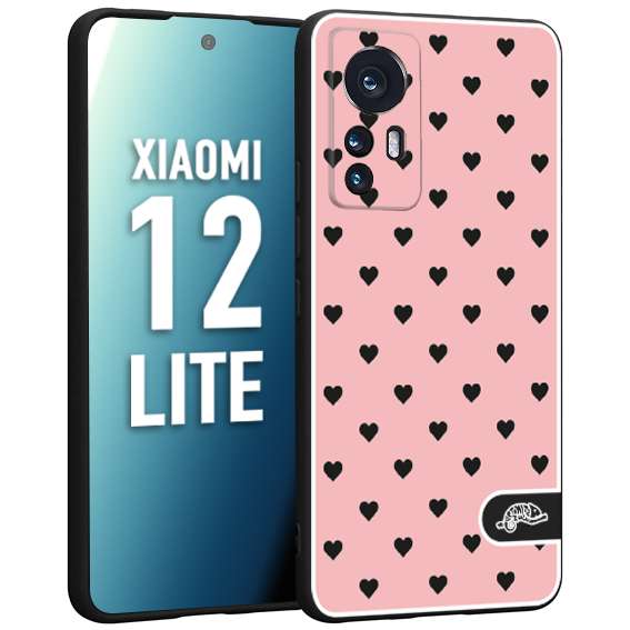 CUSTOMIZZA - Custodia cover nera morbida in tpu compatibile per Xiaomi 12 LITE cuori pois rosa donna pin up vintage