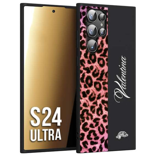 CUSTOMIZZA - Custodia cover nera morbida in tpu compatibile per Samsung S24 ULTRA leopardato rosa fucsia personalizzata nome iniziali