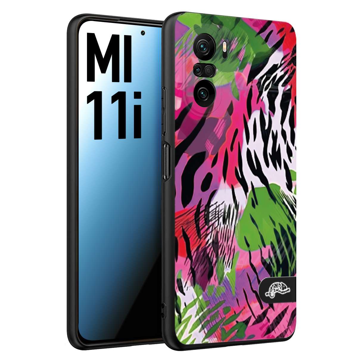 CUSTOMIZZA - Custodia cover nera morbida in tpu compatibile per Xiaomi Mi 11i leopardato tigrato tiger colorata summer color verde fucsia