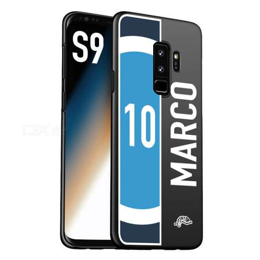 CUSTOMIZZA - Custodia cover nera morbida in tpu compatibile per Samsung S9 personalizzata calcio football nome e numero calciatori biancoazzurri bianco celesti