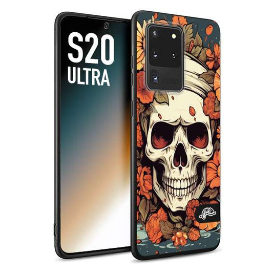 CUSTOMIZZA - Custodia cover nera morbida in tpu compatibile per Samsung S20 ULTRA teschio skull flowers fiori tattoo disegnato alta definizione