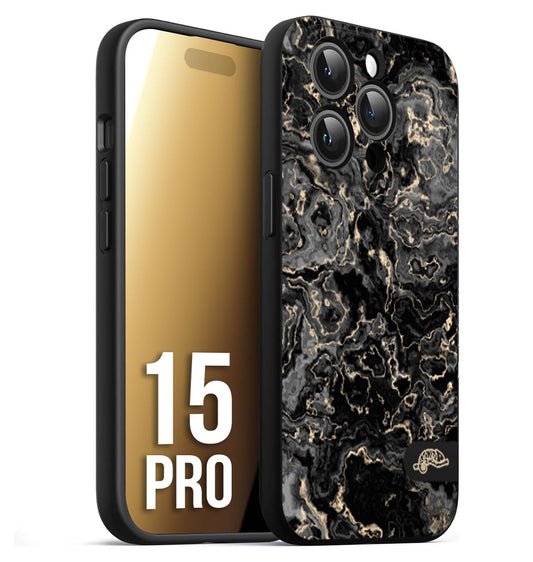 CUSTOMIZZA - Custodia cover nera morbida in tpu compatibile per iPhone 15 PRO effetto marmo marble nero black venature dorato pietra