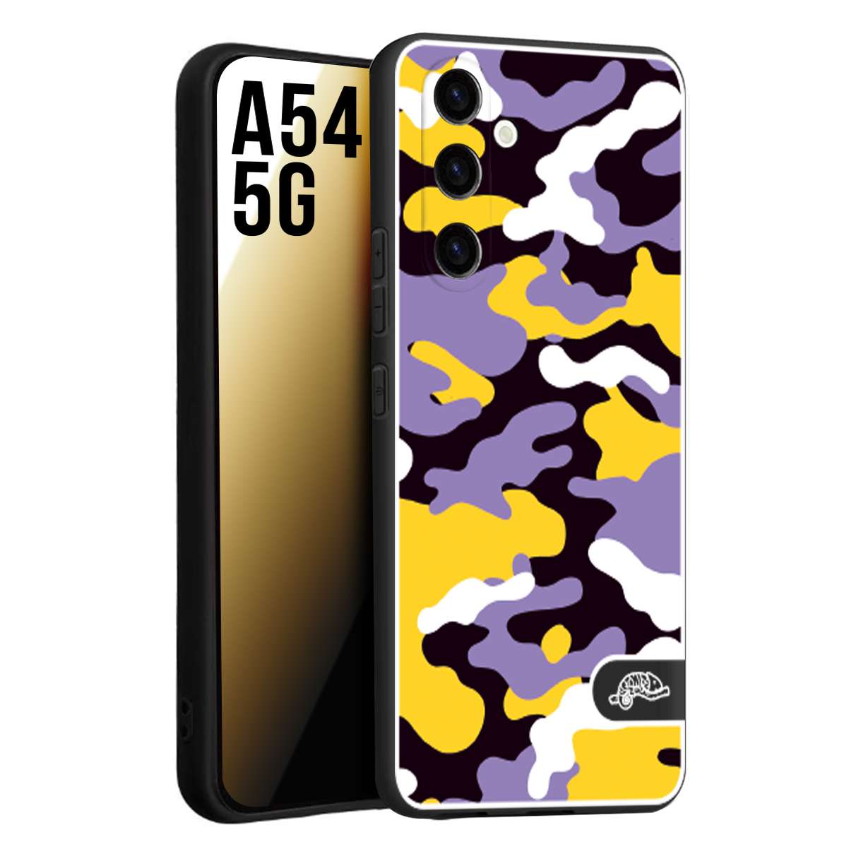 CUSTOMIZZA - Custodia cover nera morbida in tpu compatibile per Samsung A54 5G camouflage mimetico militare viola lilla giallo