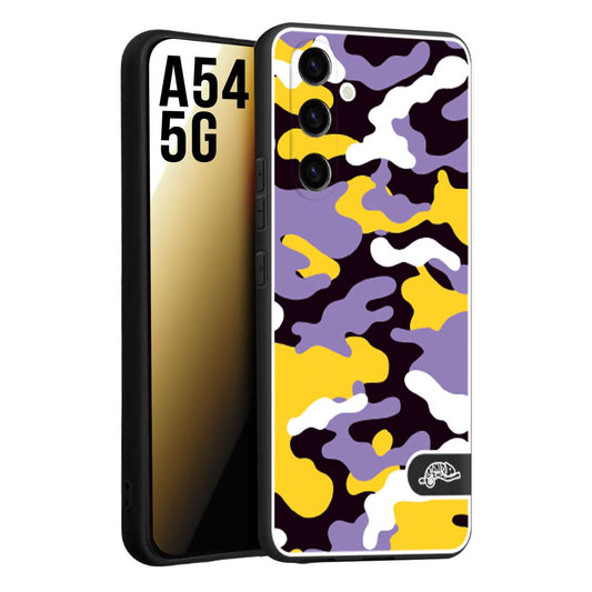 CUSTOMIZZA - Custodia cover nera morbida in tpu compatibile per Samsung A54 5G camouflage mimetico militare viola lilla giallo