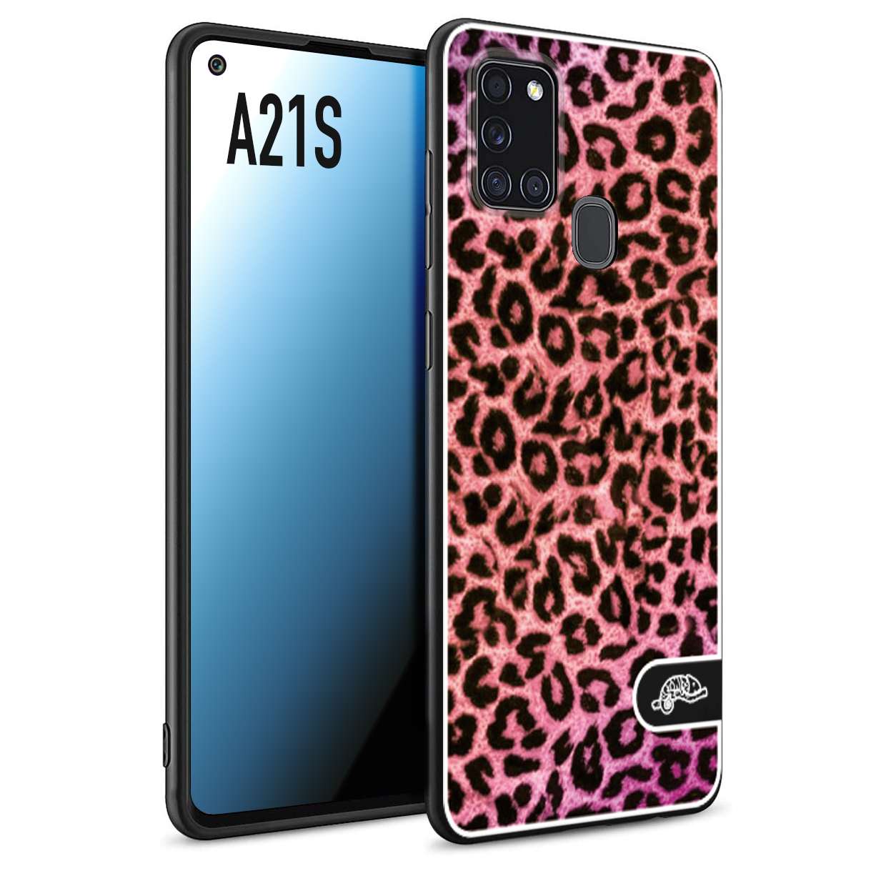 CUSTOMIZZA - Custodia cover nera morbida in tpu compatibile per Samsung A21S leopardato maculato donna rosa leopard