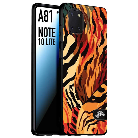 CUSTOMIZZA - Custodia cover nera morbida in tpu compatibile per Samsung A81 - Note 10 Lite leopardato maculato tigrato tiger colorata gialla rossa arancio