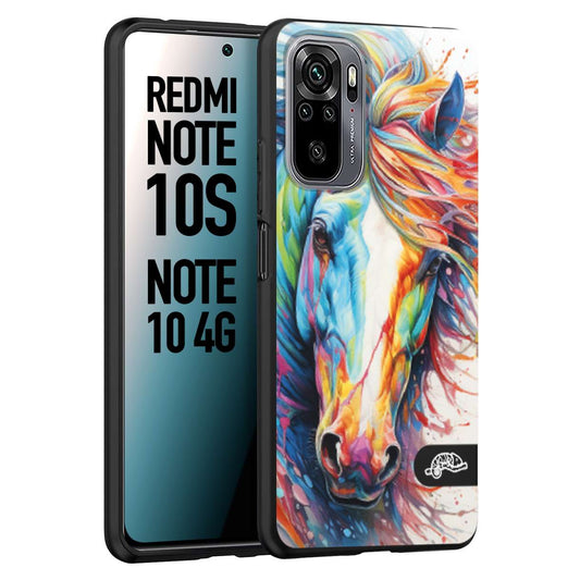 CUSTOMIZZA - Custodia cover nera morbida in tpu compatibile per Xiaomi Redmi Note 10S animali color cavallo horse viso colori vibranti disegnato schizzo